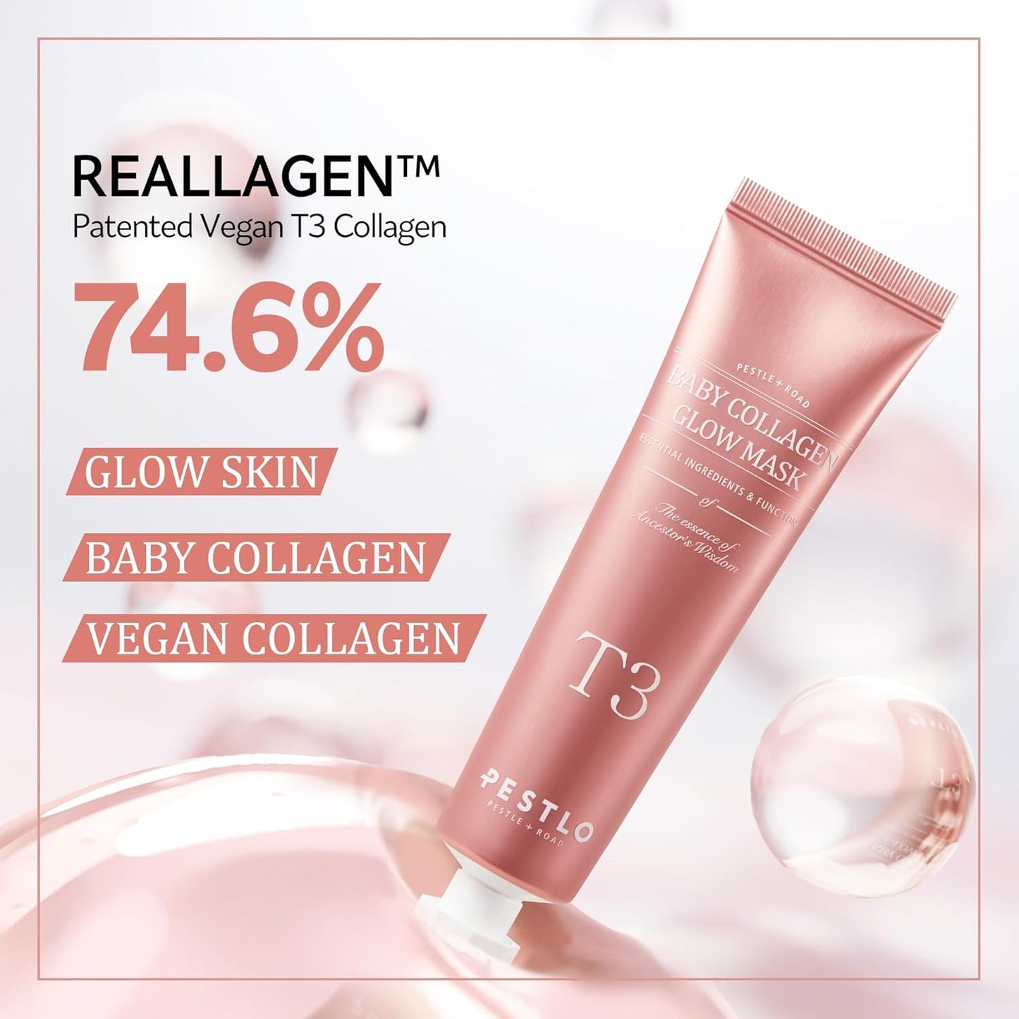 Baby Collagen Glow Mask - Korean Peel off Facial Mask Infused with Reallagen/T3 Vegan Collagen, Aginon, Volufiline for Hydrating, Firming, Glow, Glass Skin | Optional Overnight Use, 1.69 Fl.Oz