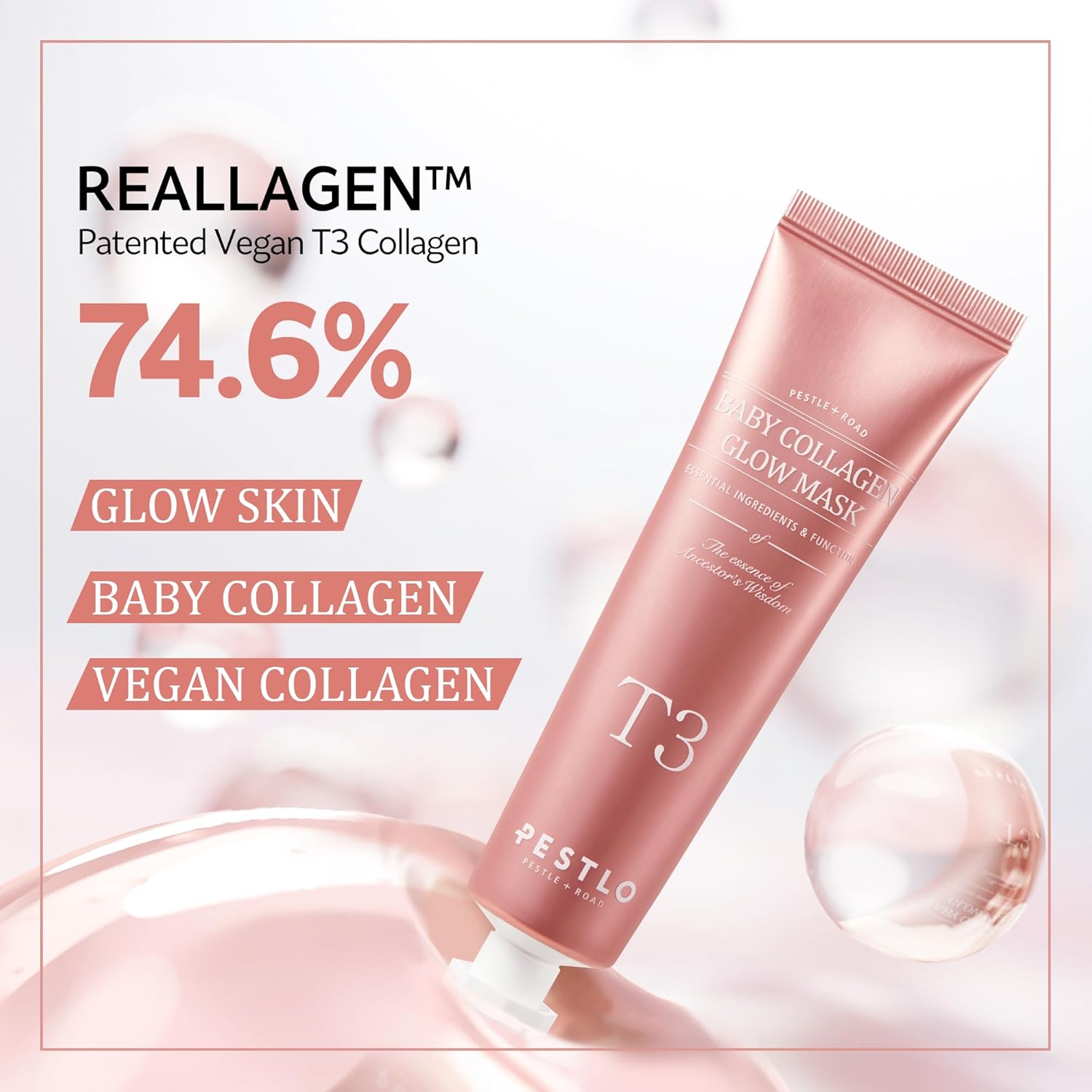 Baby Collagen Glow Mask - Korean Peel off Facial Mask Infused with Reallagen/T3 Vegan Collagen, Aginon, Volufiline for Hydrating, Firming, Glow, Glass Skin | Optional Overnight Use, 1.69 Fl.Oz